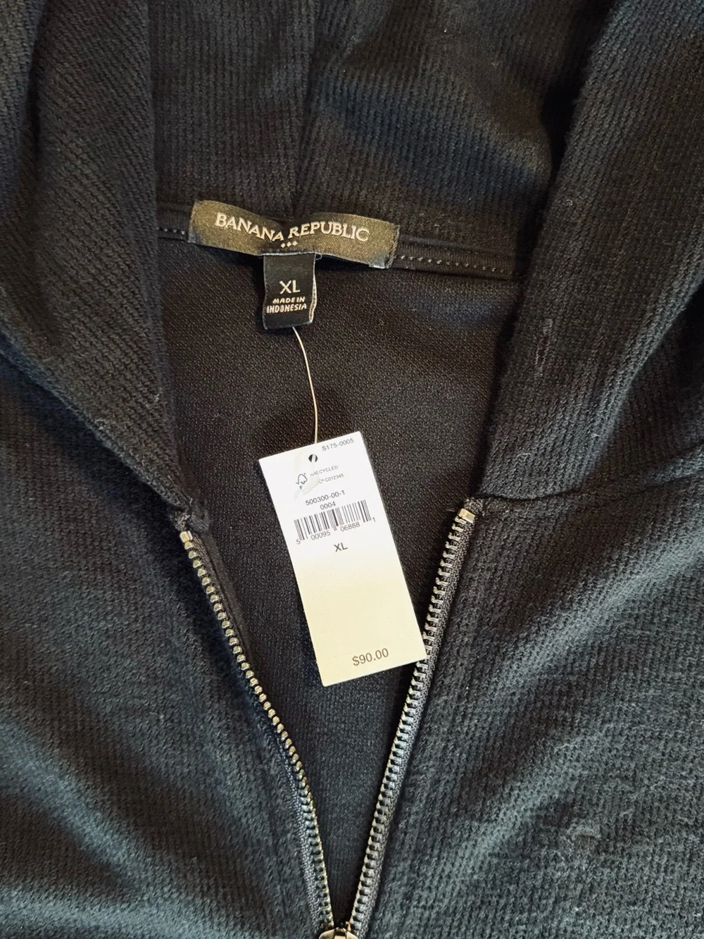 BANANA REPUBLIC Mens Brushed Waffle Lightweight Black Zip-Up Hoodie Jacket